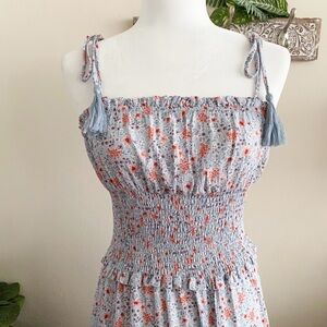 Floral Smocked Dress with Tassel Straps